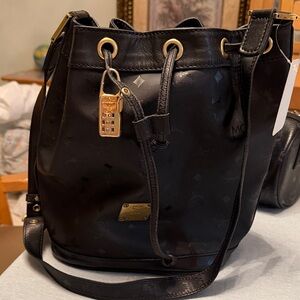 MCM Black Bucket Bag with Gold Details